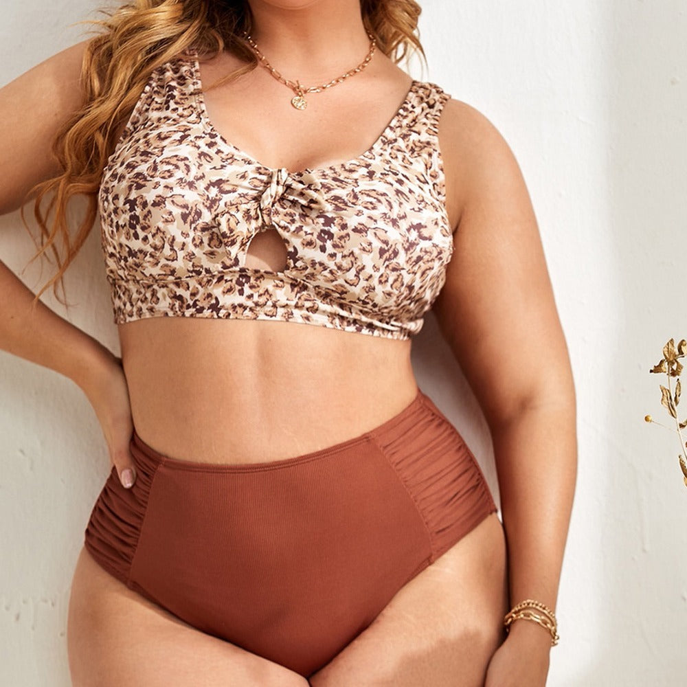 Tangini Plus Size Woman Swimsuit Leopard Print Conservative