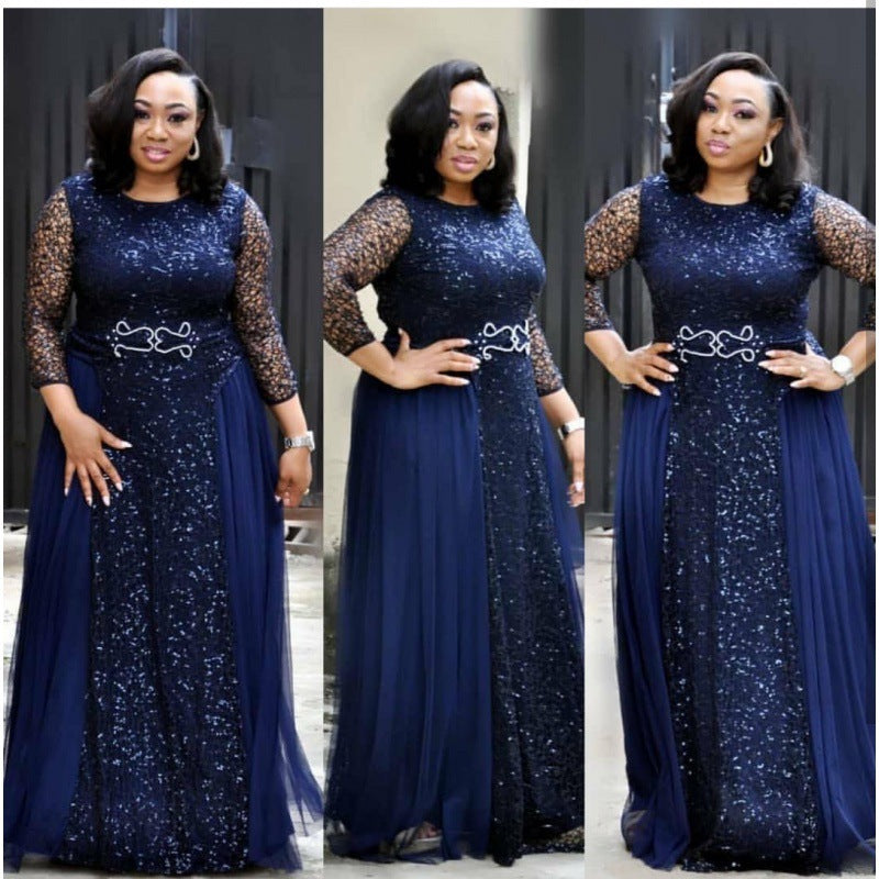 African Women's Dresses for plus size Woman Dresses Lace Navy Blue Red