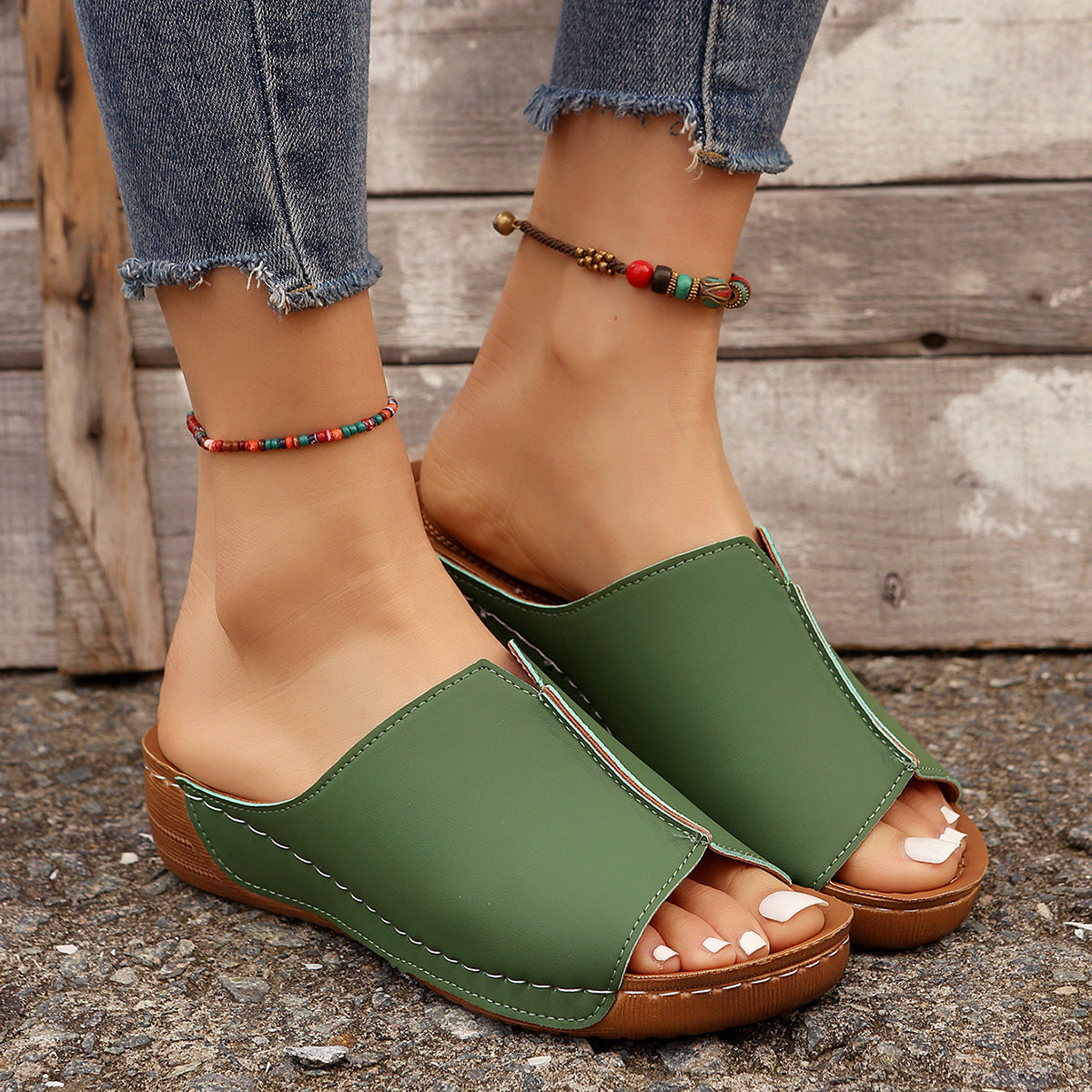 Solid Wedges Sandals Summer Casual Peep-toe Slippers