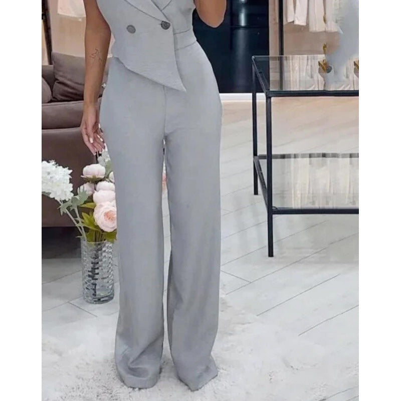 Solid Color Fashion Asymmetric Professional Casual Temperament Jumpsuit For Women