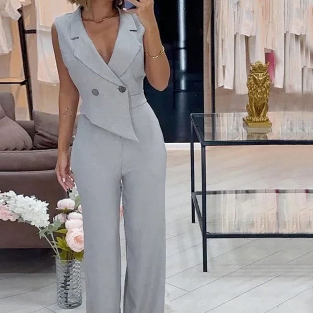 Solid Color Fashion Asymmetric Professional Casual Temperament Jumpsuit For Women