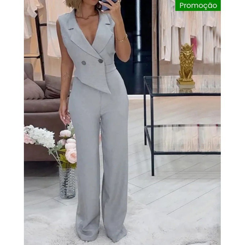 Solid Color Fashion Asymmetric Professional Casual Temperament Jumpsuit For Women