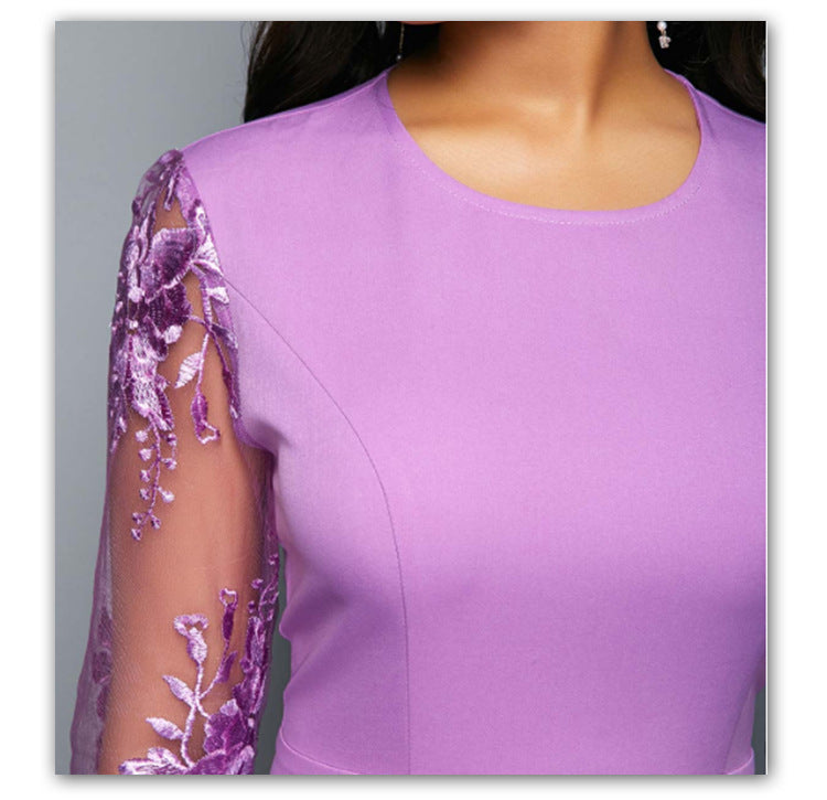 African Ladies Dresses Purple Long-sleeved Dress