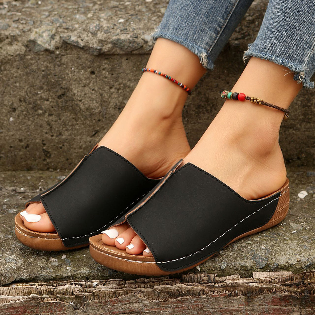 Solid Wedges Sandals Summer Casual Peep-toe Slippers