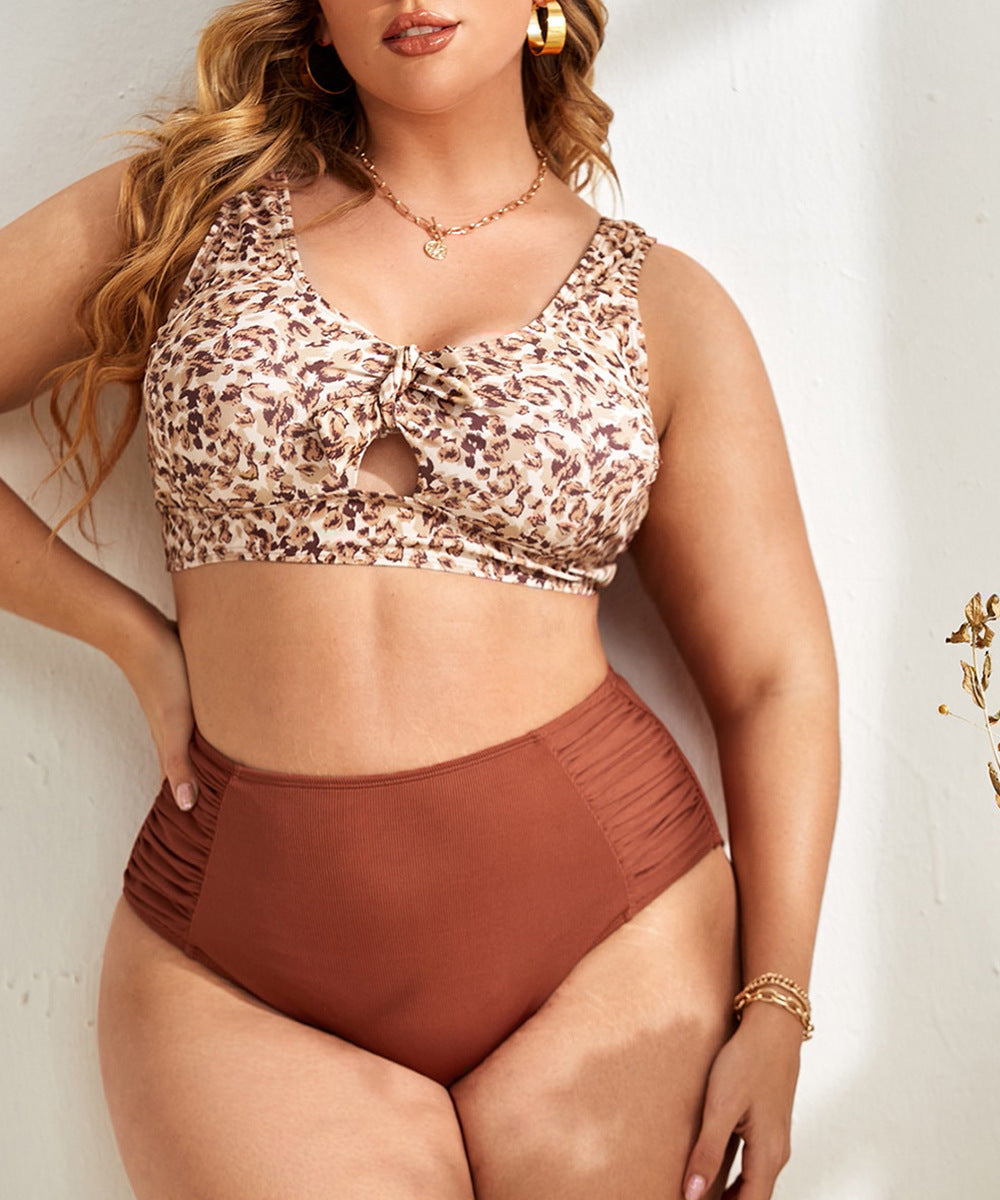 Tangini Plus Size Woman Swimsuit Leopard Print Conservative