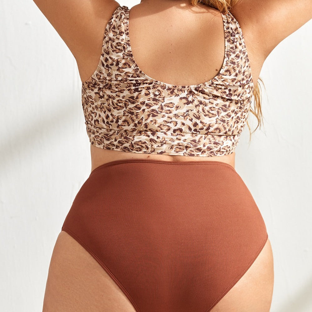 Tangini Plus Size Woman Swimsuit Leopard Print Conservative