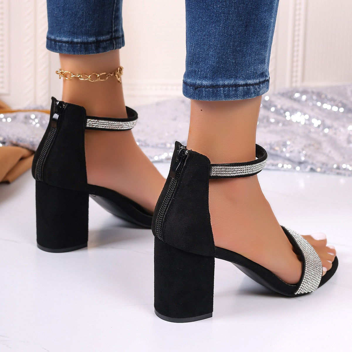 High Heel Sandals Summer Chunky Square Heel Sandals