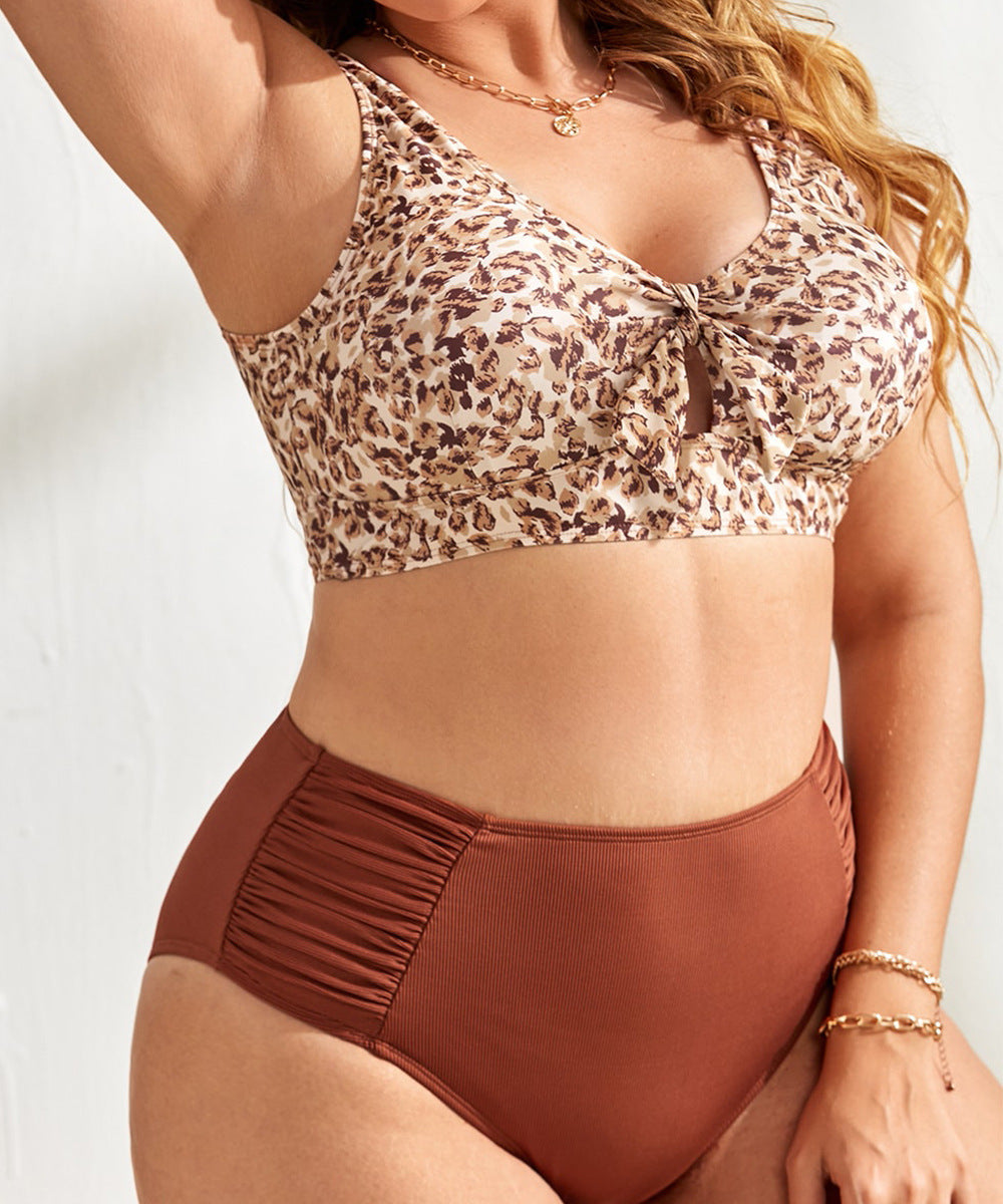 Tangini Plus Size Woman Swimsuit Leopard Print Conservative