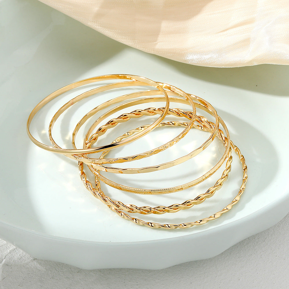 Bohemian Metal Chain Bracelet Set For Women Geometric Gold Color Thick Link Chain  Bangle Female Fashion Jewelry