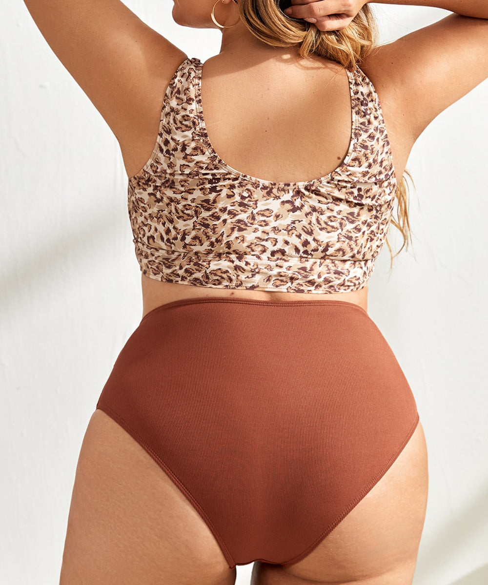 Tangini Plus Size Woman Swimsuit Leopard Print Conservative