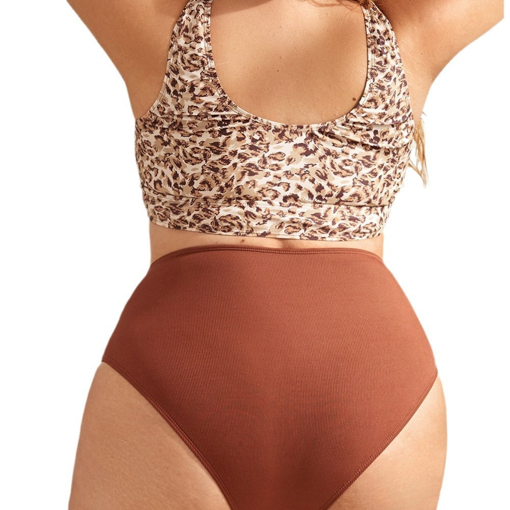 Tangini Plus Size Woman Swimsuit Leopard Print Conservative